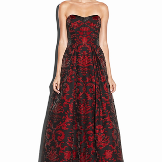 Milly Textured Floral Tule Formal Strapless  A-Line Gown Red Black Women's 8