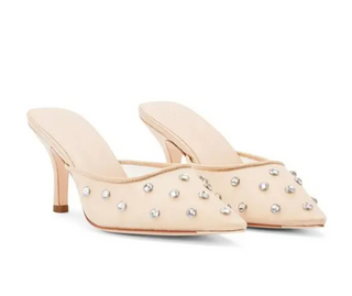 Loeffler Randall Paloma Mesh Crsytal Embellished Low Heel Mules Cream Womens 9