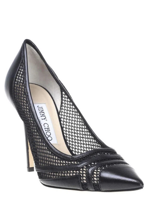 Jimmy Choo Hettie 100 Leather Mesh Pointed Toe Pumps Black Women's Size EU 41