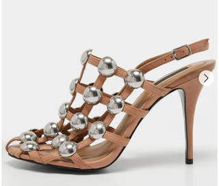 Alexander Wang Sadie  Studded Leather Slingback Caged Sandals Beige Women's 37