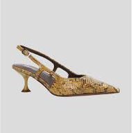 Lola Cruz Snake-Print Pointy Toe Cutout Kitten Heels Slingback Pumps Beige EU 39
