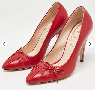 NWOT Gucci Charlotte Nappa Leather Bow Stilettos Heel  Pumps Red Women's EU 38