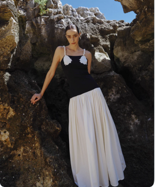 NWT Bahia Maria Tulipanes Sleeveless Colorblock Noa Maxi Dress Black Cream Small