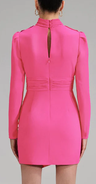 NWT Self-Portrait Stretch Crepe Twisted Collar Mini Dress Pink Women's Size US 6