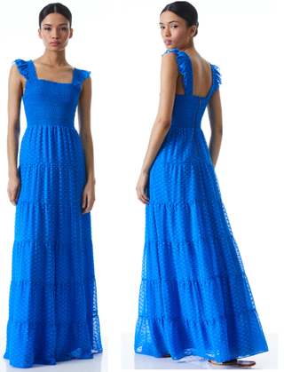 NWT Alice & Olivia Kizzie Smocked Flutter Sleeve Maxi Blue Palace Blue Women's 2