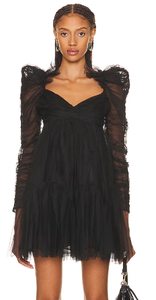 NWT Zimmermann Tulle Sweetheart Neck Ruched Mini Dress Black Women's Size US 6