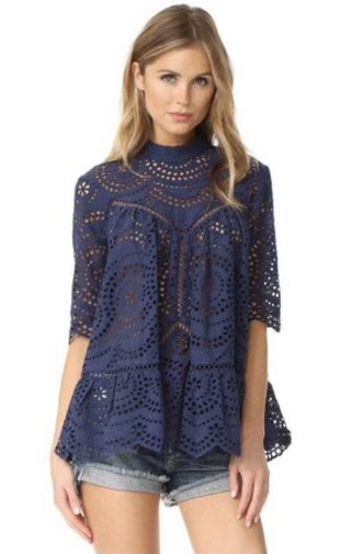 Zimmermann Harlequin Broderie Anglaise Cotton Blouse Top French Navy Women's S