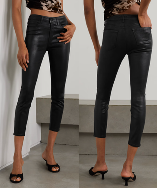 L'Agence Margot Faux Leather High Waisted Slim Skinny Jeans Black Womens Size 27