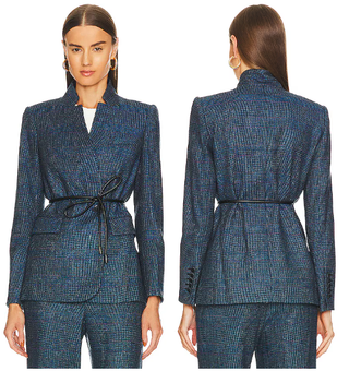 NWT Veronica Beard Wilshire Padded Shoulder One Button Dickey Jacket Blue 12