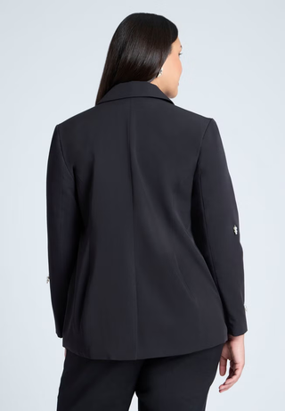 Eloqui Pearl Embellished Long Sleeve Single Breasted Blazer Black Womens Size 14