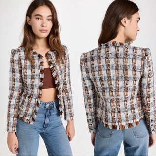 L'Agence Angelia Long Sleeve Tweed Jacket Blue Orange Brown Women's Size 8