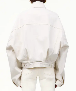 NWT Same Long Sleeve The Perfect Denim Bomber Jean Jacket Cream Womens XS /S