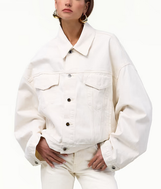 NWT Same Long Sleeve The Perfect Denim Bomber Jean Jacket Cream Womens XS /S
