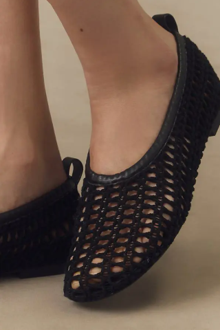 NWOT Simon Miller Riad Crochet Ballerina Flats Shoes Black Women's Size EU 35