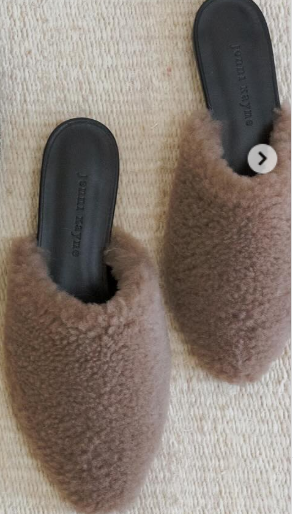 NWOT Jenni Kayne Slip On Almond Toe Shearling Slide Flat Mules Brown Women EU 39
