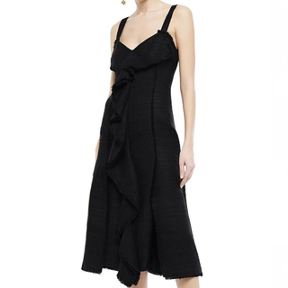 NWT Proenza Schouler Sleeveless Ruffled Textured Tweed A-Line Midi Dress Black 6