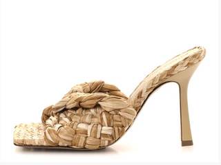 Bottega Veneta Raffia Twisted Intrecciato Stretch Stilettos Mules Beige EU 40