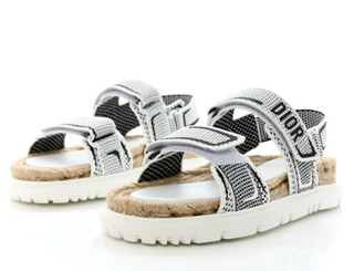 Dior Technical Knit Jute Dioract 10mm Slingback Sandals White Black Womens EU 39