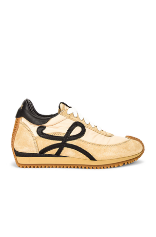 LOEWE Flow Suede and Leather Low Top Runner Sneakers Gold & Black Women's EU 41