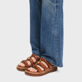 Celine Tippi Leather Slip on Strappy Slide Sandals Brown Women's Size EU 40.5