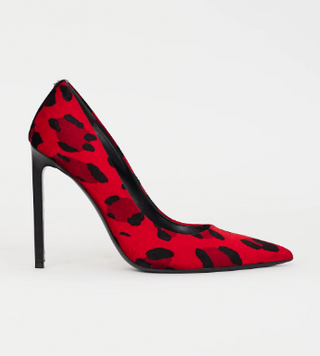 Tom Ford Leather-Trimmed Leopard-Print Velvet Heel Pumps Red Black Womens EU 40