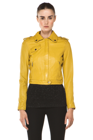 Current/Elliot Leather Long Sleeve Full Zip Moto Jacket Light Olive Women's 2