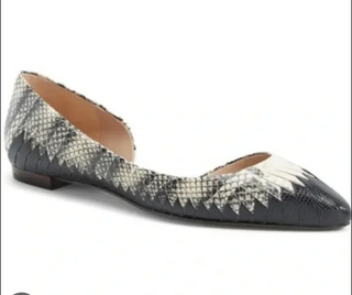 Tory Burch Braided Snake Skin Leather Pointed Toe D'orsay Flats Black/Cream 8.5
