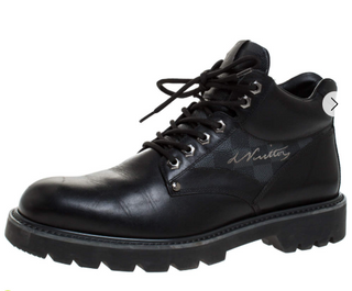 Louis Vuitton Leather/Damier Ebene Canvas Oberkampf High Top Combat Boot Black 7