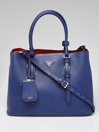 Prada  Saffiano Leather Double Handle Tote Handbag Inchiostro/Red