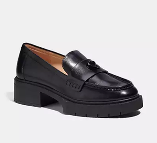 Coach Leah Chunky Lug Sole Leather Loafer with C Black Women's Size US 7.5