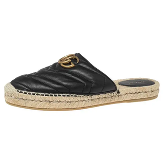 Gucci Charlotte Matelasse GG Marmont Leather Espadrilles Mules Black Women EU 36