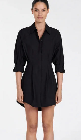 Dissh Rachel Long Sleeve Cinched Waist Mini Shirt Dress Black Women's Size 4