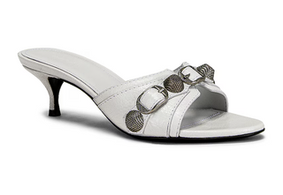 Balenciaga Cagole Leather Slip On Kitten Heel Mules Heel White Women's EU 37.5