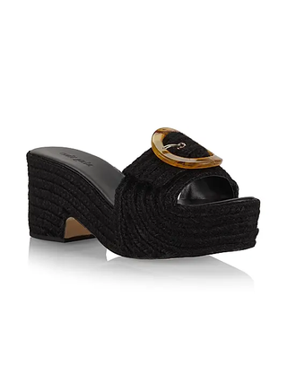 Cult Gaia Cleia Raffia Espadrille Block Heel Platform Mules Black Womens Size 39