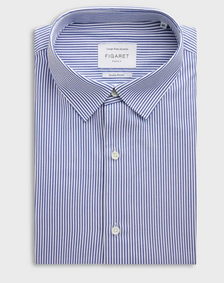 Figaret Paris Double Retors Stripe Semi-Fitted Poplin Button-Up Shirt Blue Men S
