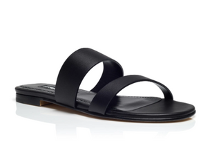 Manolo Blahnik Serrato Calf Leather Slides Flat Sandals Black Women's 35 / US 5