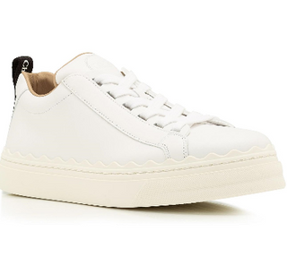 Chloe Lauren Leather Scalloped Trim Low Top Sneakers White Women's Size EU 38