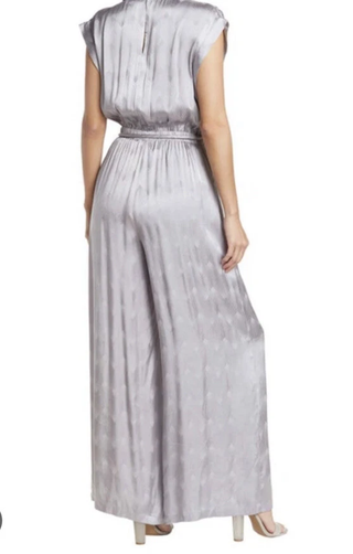 Current Air by Anthropologie Cap Sleeve V-Neck Wide Leg Jumpsuit Shiny Gray M
