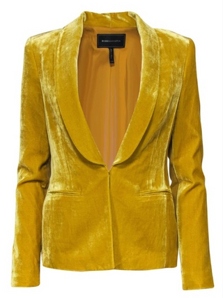 BCBGMaxazria Velvet Long Sleeve Shawl Lapel Blazer Mustard Yellow Women's Small