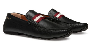 Bally Perthy Leather Loafers Black w/ Red and White Stripe Men's Size 12