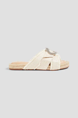 Alexandre Birman Madelina Embellished Leather And Raffia Slide Sandals Cream 36