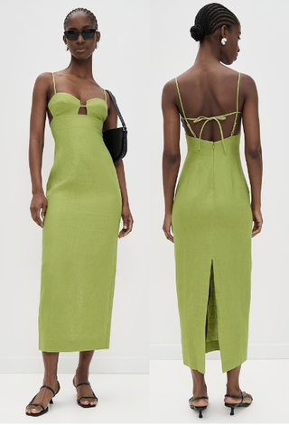 Reformation Malibu Linen Sweetheart Neck Maxi Dress Avocado Women's Size 2