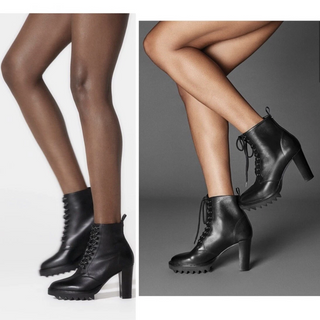 Tamara Mellon Throttle Vitello Lace Up Utility Combat Boots Black Women's EU 36