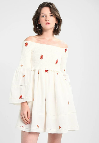 Free People Counting Daisies Off-Shoulder Mini Dress Cream/Red Women's Size S