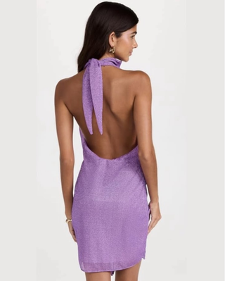 Baobab Providencia Cowl Neck Open Back Mini Dress Metallic Purple Womens Medium