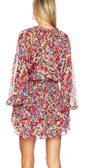 NWT Misa Los Angeles Celina V-Neck Blouson Mini Dress Red Fire Flora Women's S