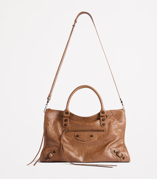 Balenciaga Leather Le City Medium Top-Handle Tote Bag with Shoulder Strap Camel