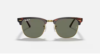 Ray Ban RB 3016 Clubmaster Classic Polished Tortoise On Gold Green Square Sunglasses