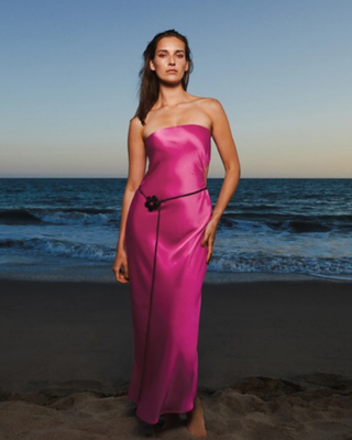 NWT Reformation Nevaeh Satin Strapless Maxi Dress Flambe Pink Women's Size Large