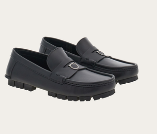 Ferragamo Driver with Gancini Ornament Loafer Shoes Black Men's Size 10.5 M